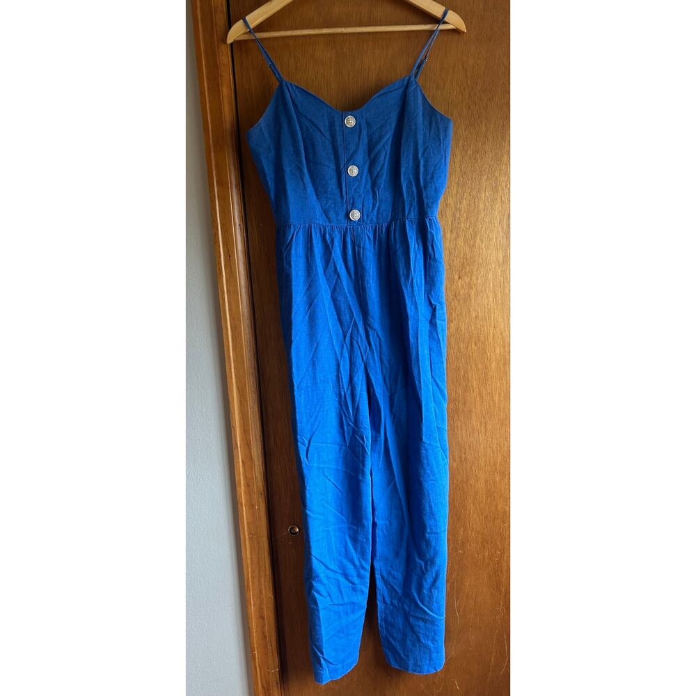 Copper Key royalBlue Linen Blend WideLeg JumpsuitButton Beachyresort bohosummer
